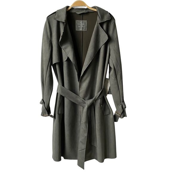 Love for Humanity Jackets & Blazers - Love for Humanity Couture Belted Trench Coat Women L Gray Faux Suede Open Front